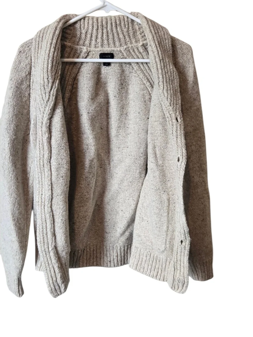 J.Crew Wool Blend Shawl Collar Cardigan Sweater Tweed Beige S #22